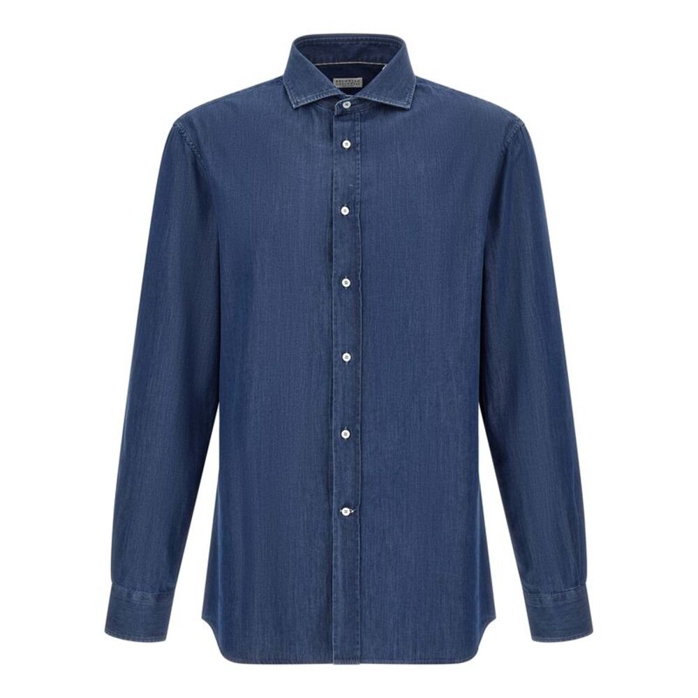 Brunello Cucinelli Blue Cotton Men's Blouse